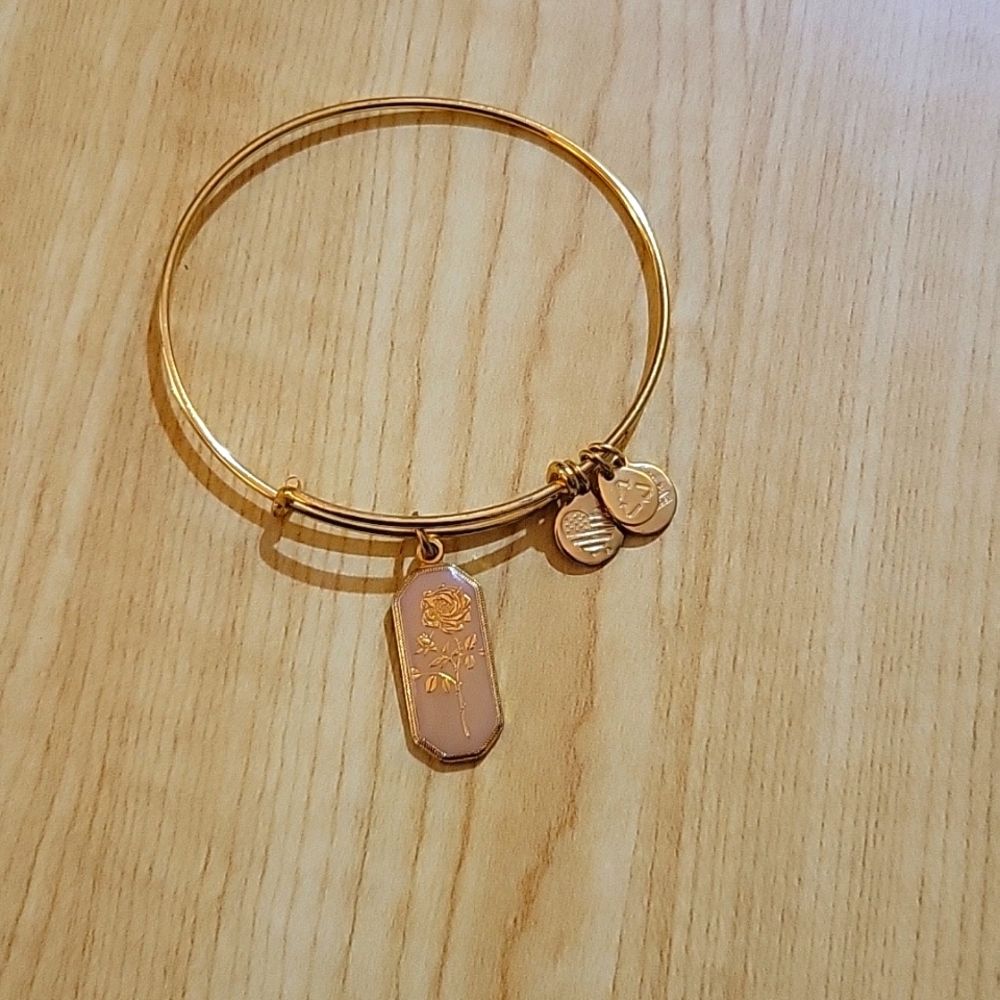 Alex and Ani Rose charm bangle in shiny gold